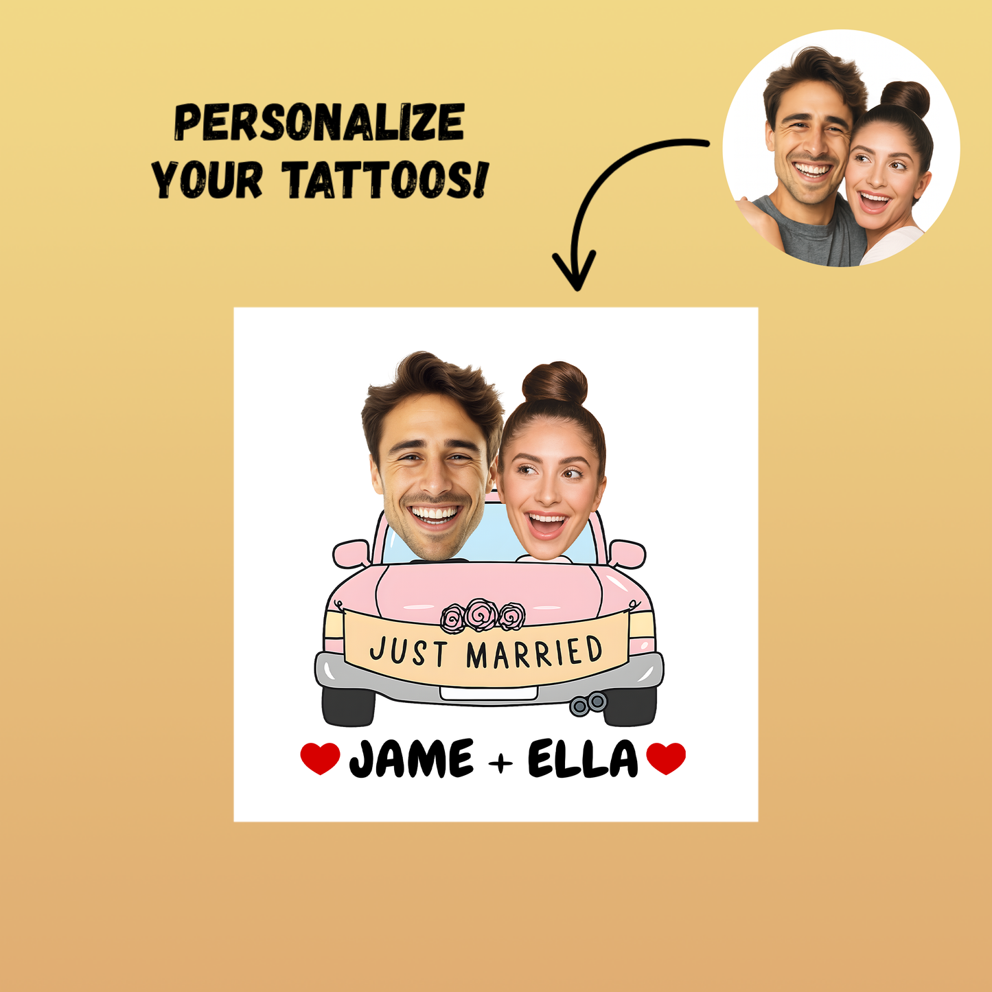 Wedding Custom Groom Bride Face Temporary Tattoo