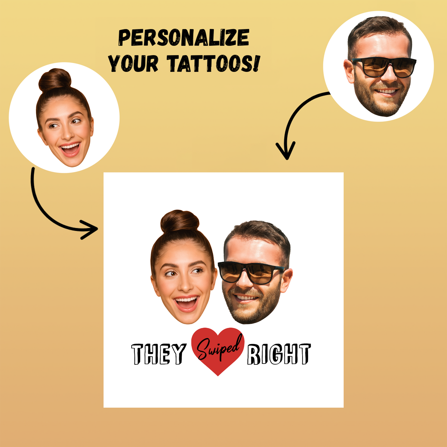 Wedding Custom Groom Bride Face Temporary Tattoo