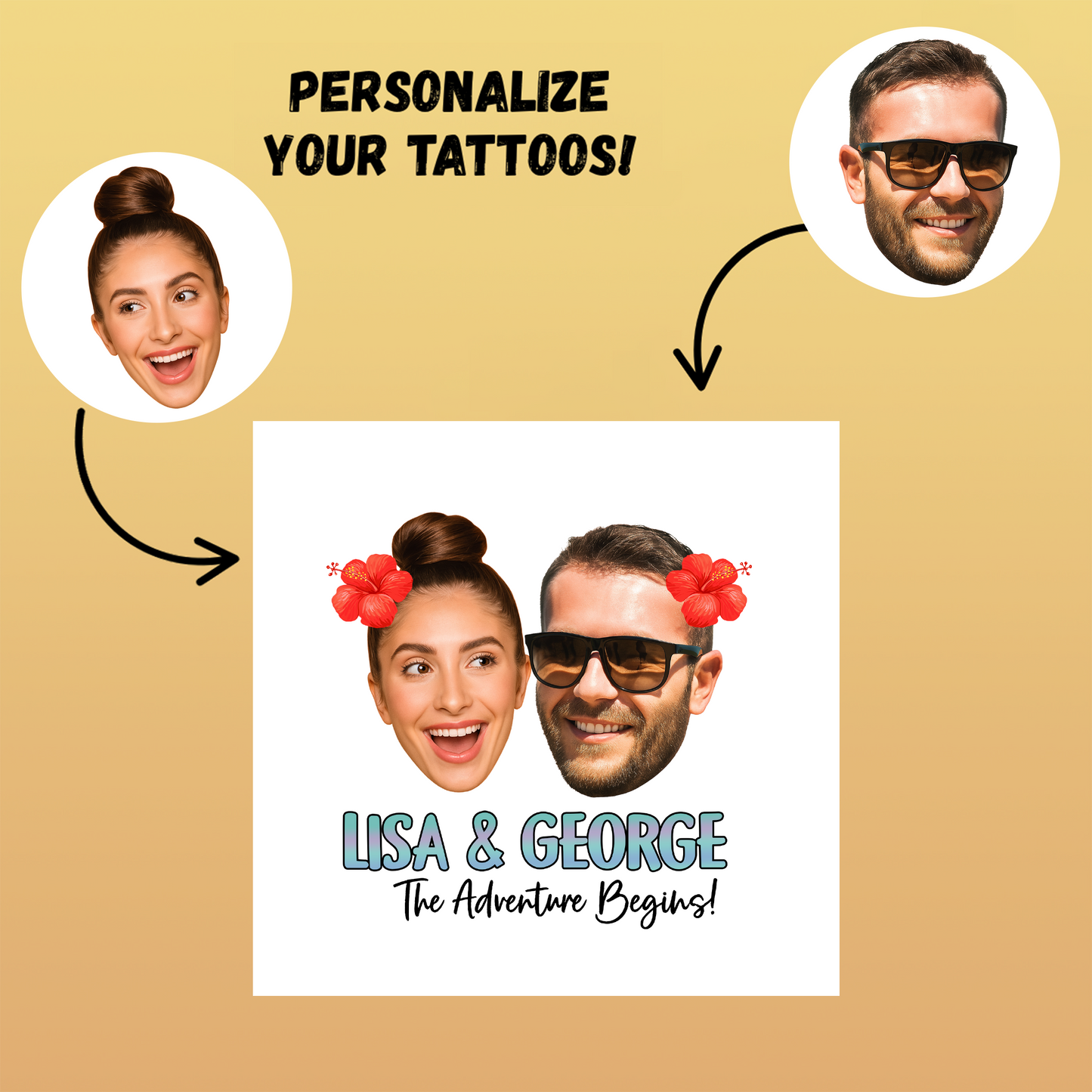 Wedding Custom Groom Bride Face Temporary Tattoo