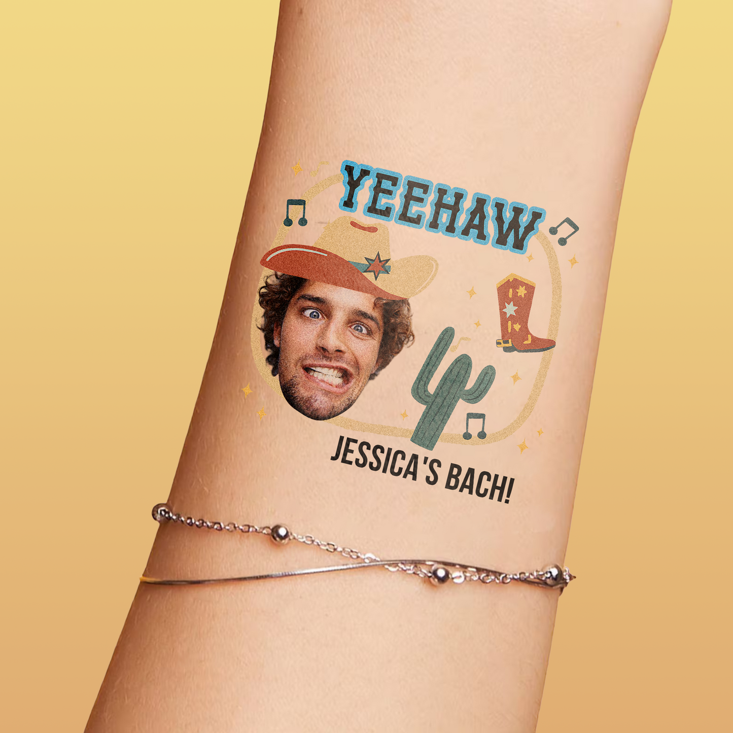 Yeehaw Custom Groom Face Temporary Tattoo