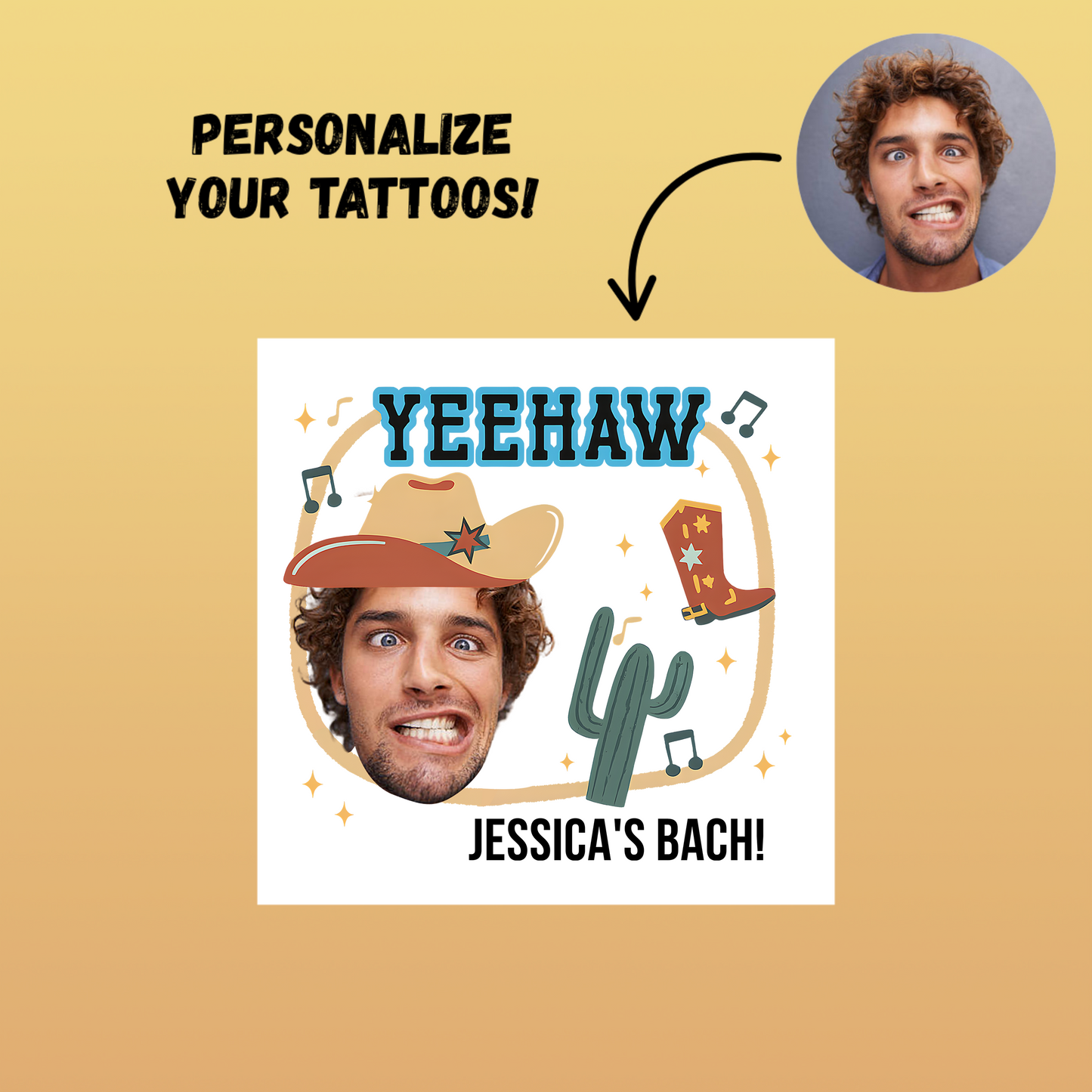 Yeehaw Custom Groom Face Temporary Tattoo