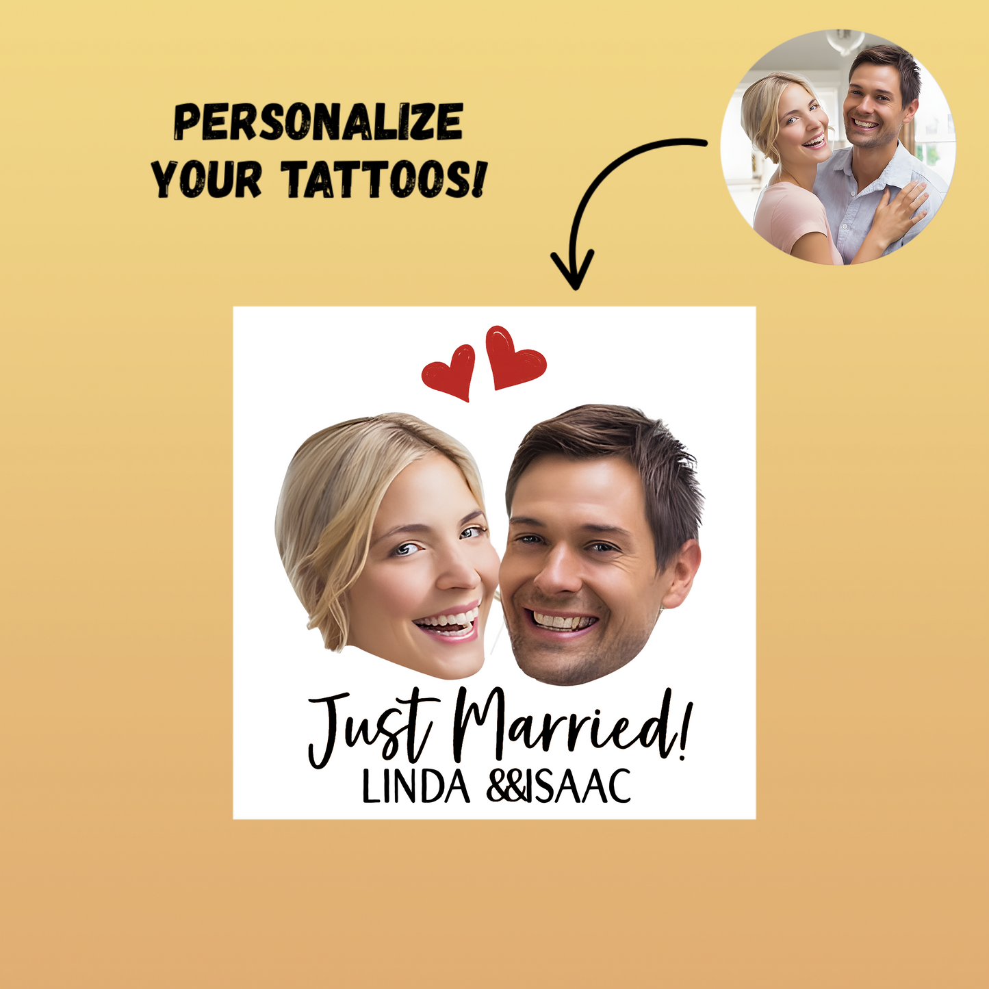 Wedding Custom Groom Bride Face Temporary Tattoo