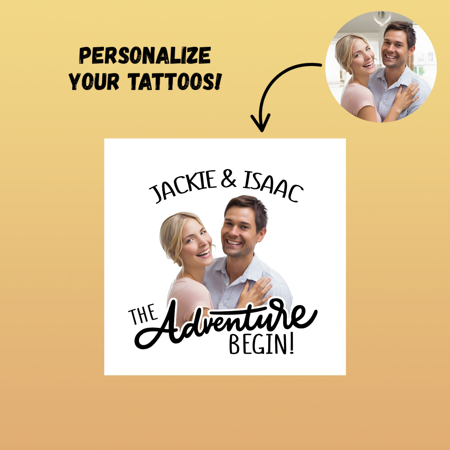Wedding Custom Groom Bride Face Temporary Tattoo