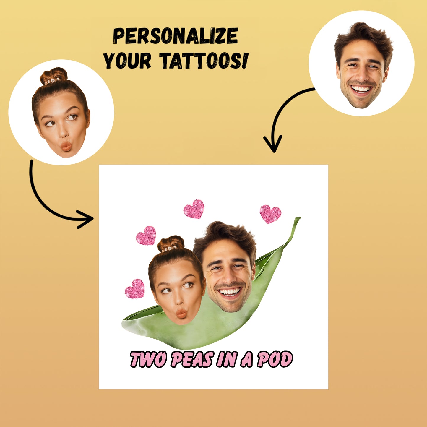 Wedding Custom Groom Bride Face Temporary Tattoo
