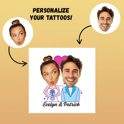 Wedding Custom Groom Bride Face Temporary Tattoo