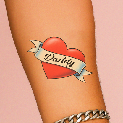 Dad Classic Heart & Ribbon Temporary Tattoo